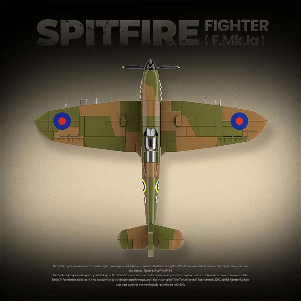 World War 2 WW2 Army Military Soldiers SWAT UK: Spitfire Fighter F . la type Model Building Blocks Bricks Children's Toys Gift