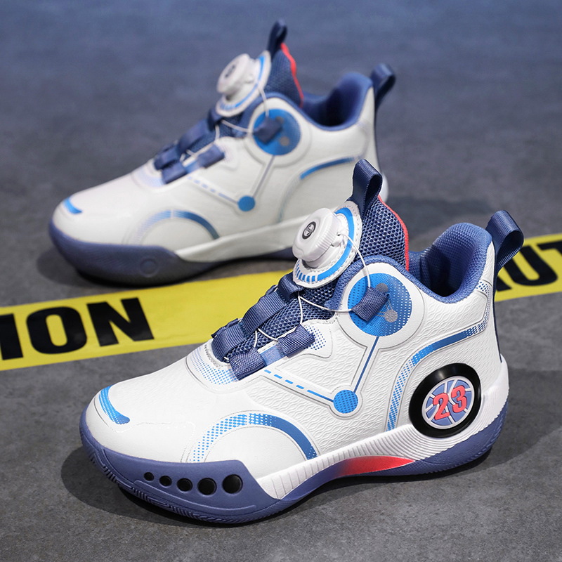 New Kids Basketball Shoes High Top Boys Sports Shoe Button Design Children's Sneakers Non Slip Damping Student Training Shoes Sizes US13C-US11