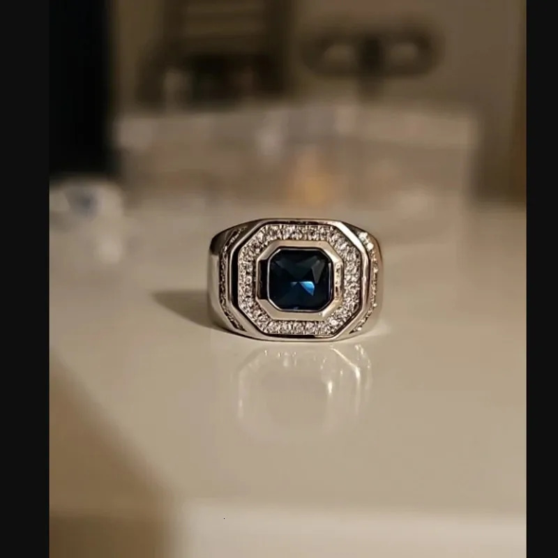 925 sterling silver square blue sapphire engagement ring mens jewelry Christmas gift 250219