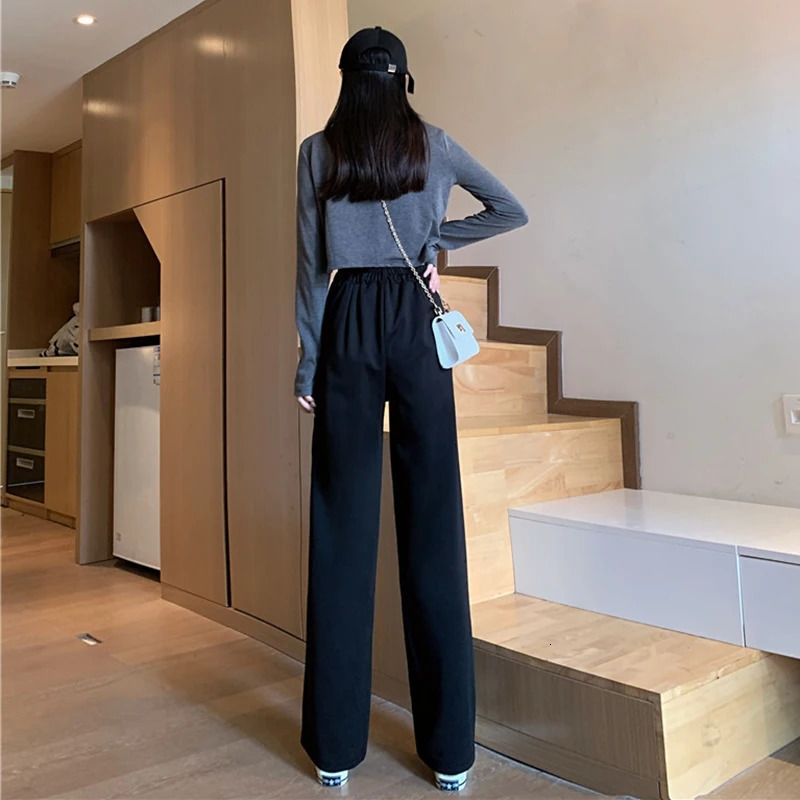 Womens Loose Straight Wide Leg Pants Basic AllMatch High Waist Suit Office Ladys Casual Elegant Trousers Summer Trend 250221