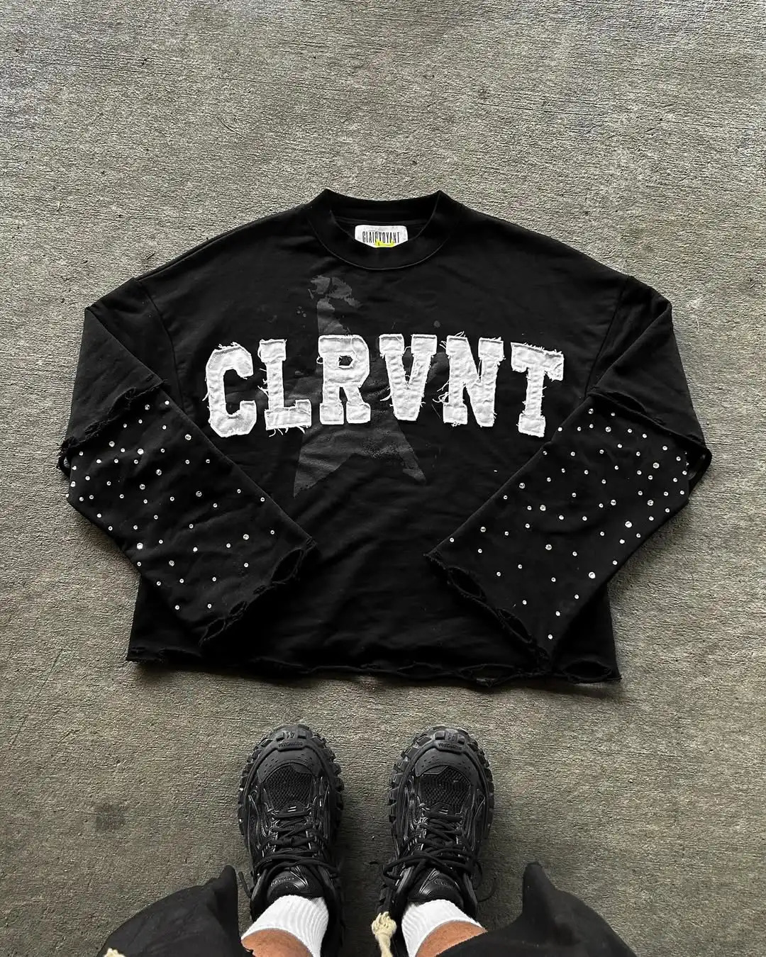 Hip Hop Goth Letter Pattern Double Layer Long Sleeved Graphic T Shirts Harajuku Retro Diamond Oversized Sweatshirt Tops 250222