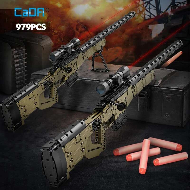 Cada 979Pcs City Technical Police Military Weapon Sniper Building Blocks WW2 For Assault Rifle Bricks Toys for Kids Gifts