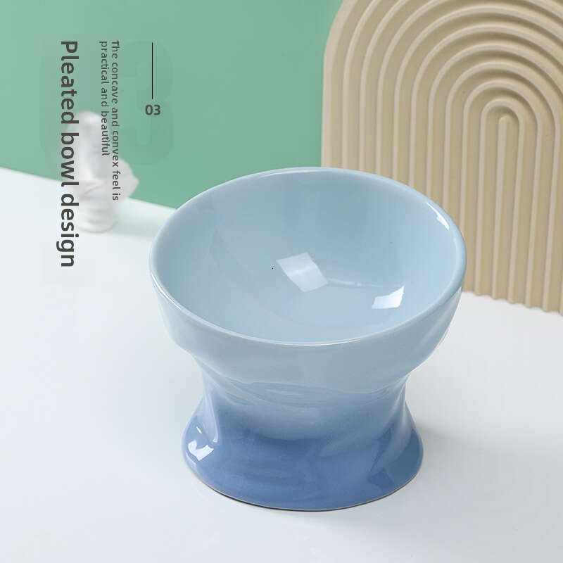 Tilted Cat Food Bowl - Whisker Friendly, Anti Vomiting, Slanted, Cat Bowl, Blue