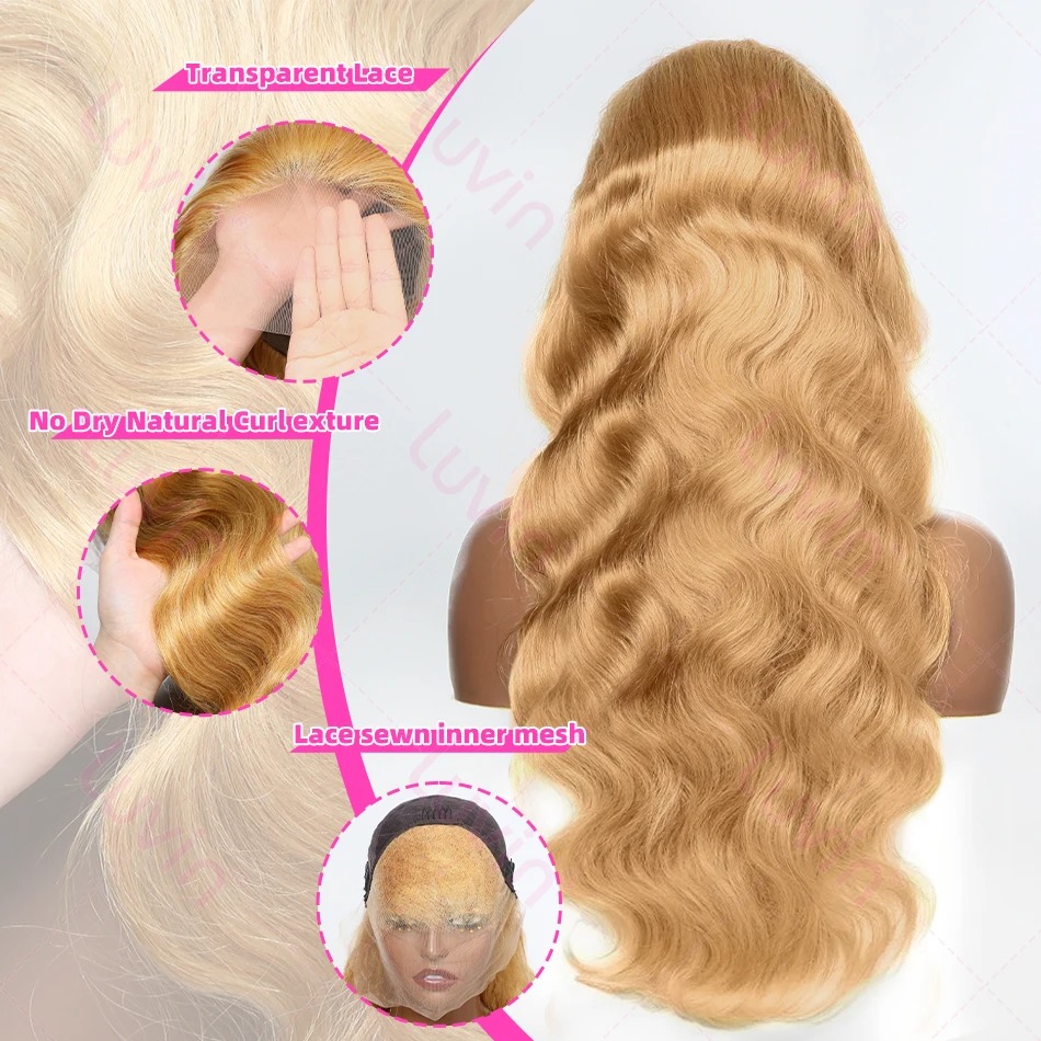 40 Inch Peruvian Hair Body Wave Honey Blonde 13x6 HD Transparent Lace Front Wigs Indian 13x4 Lace Frontal Simulation Human Hair Wig Prepluck