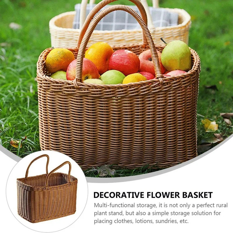 Home Shopping Basket Hand Vegetable Basket Decorative Woven Basket Flower Arrangement Basket Imitating Rattan Picnic Bag 250224bj - view 5