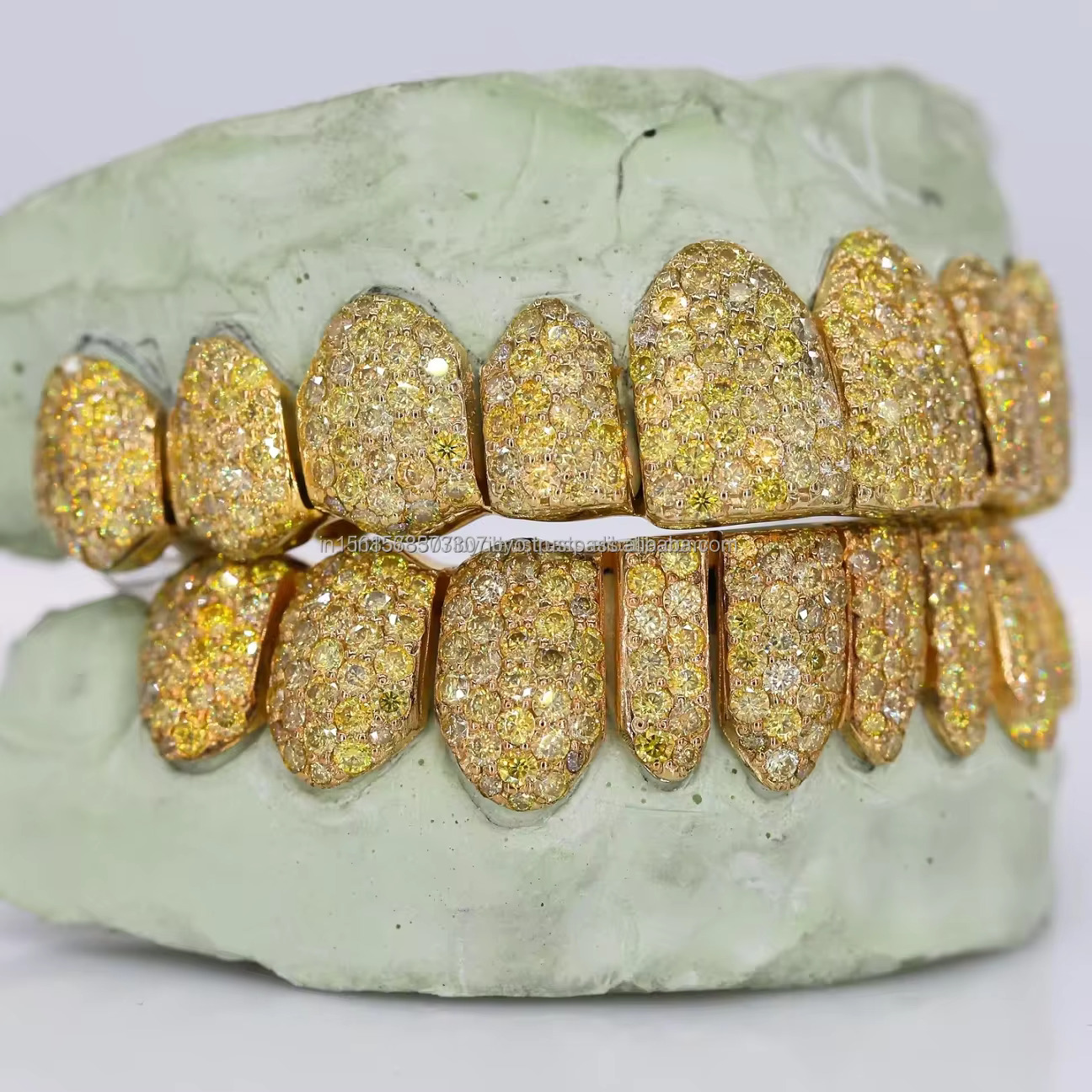Yellow Gold Plated Dia Customized Jewelry Trending Hip Hop Dental Grillz Iced Out Top and 8 Bottom Teeth
