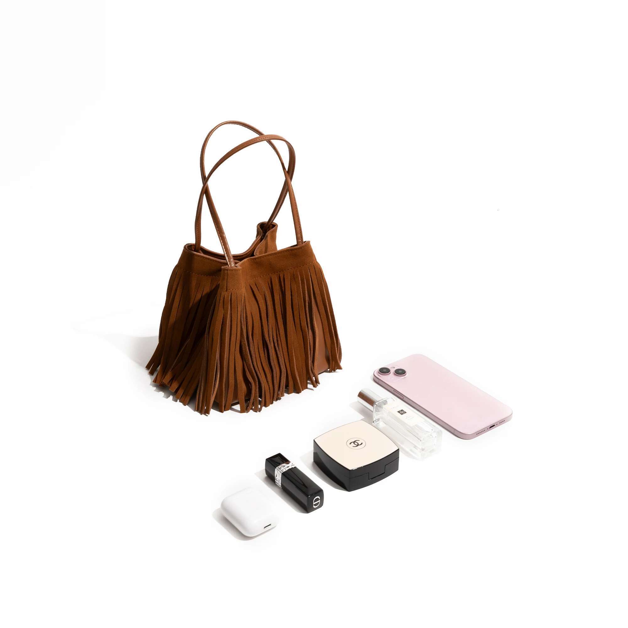 MABULA Retro Suede Genuine Leather Tassel Basket Handbag Design Removable Strap Stylish Shopping Ladies Shoulder Bag