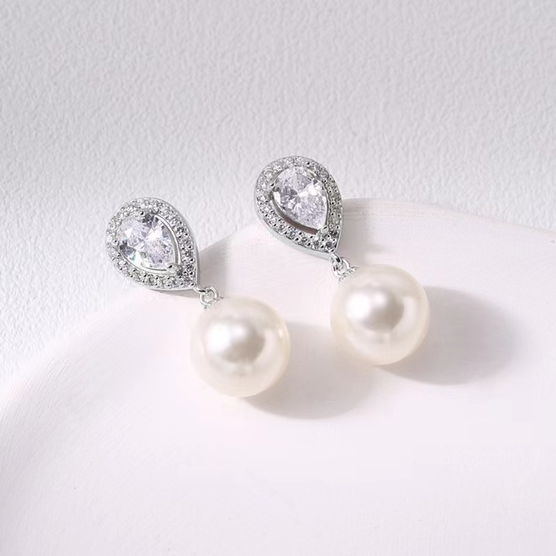 Sparkly Earrings Elegant Water Droplet Pearl Tassel Dangle Earrings for Women Fashionable Banquet Jewelry Accessories