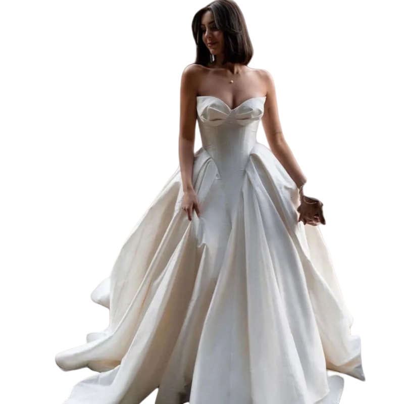 Strapless Sweetheart Satin Wedding Dresses With Peplum Court Train Simple Ivory White Long Bridal Gown 2025 Garden Vestido De Novia Back Lace-Up