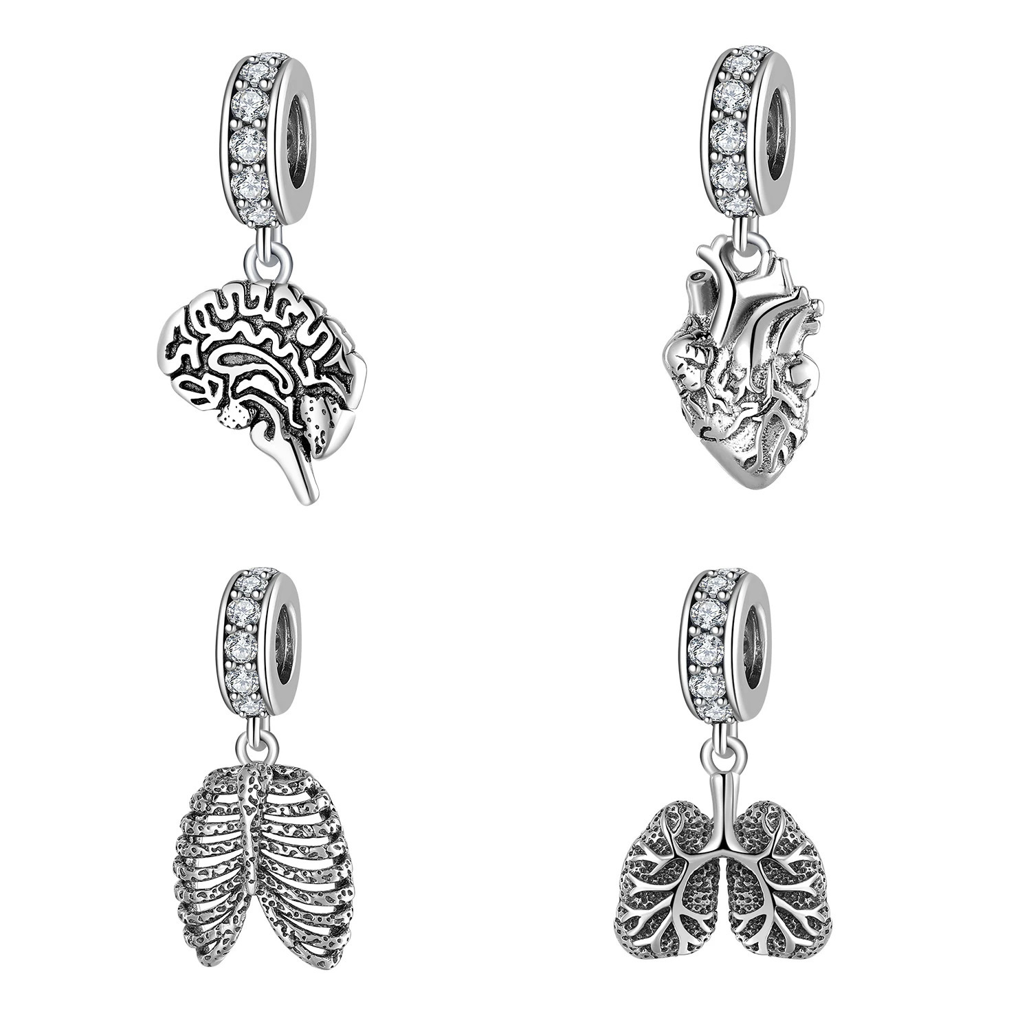 925 Sterling Silver Nurse Hat Heart Brain Lungs Ribs Pendants Beads Fit Charm Silver 925 Original Bracelet Fine Jewelry Making 250214