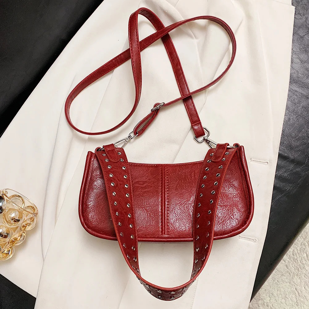 Womens lingerie handbag stud decoration vintage tote bag adjustable shoulder strap leather PU daily date wallet 250221