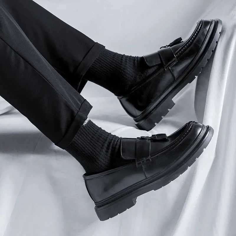 Mens Classic Leather Business Platform Loafers Work Men Dress New in Big Size Shoes De Vir Hbre Y250222