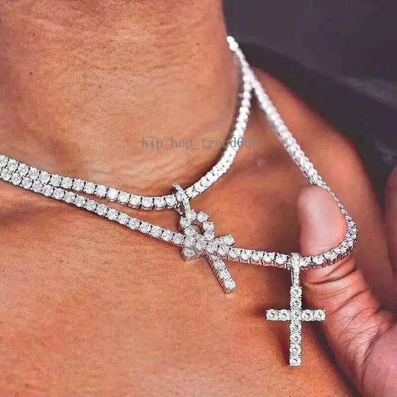 Pass Tester Sterg Sier VVS Moissanite Dia Ankh Cross Pendant 4mm Tennis Chain Necklace Jewelry Set