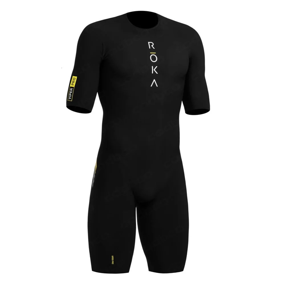 Summer ROKA Triathlon Skinsuit Mens Short Sleeve Tights Cycling Suit MTB Clothing Elastic Bike Running Swimming Bodysuit 250213