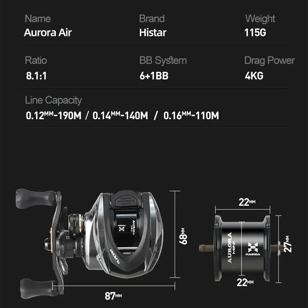 Histar Aurora AIR BFS Bait Finesse System Light Lure AT7 Aluminum Spool 115G UL 3D Dynamic Magnetic Braking Baitcasting Reel 250222