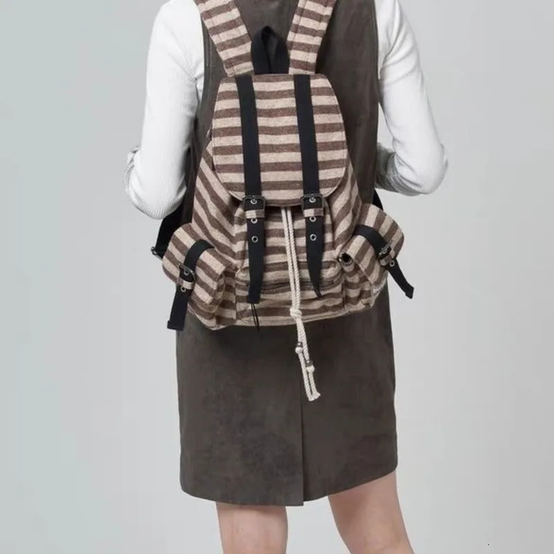 Striped Korean Casual Backpacks Drawstring Y2k College Student Bags Large Capacity Versatile Backpacks Womens Bags 250318