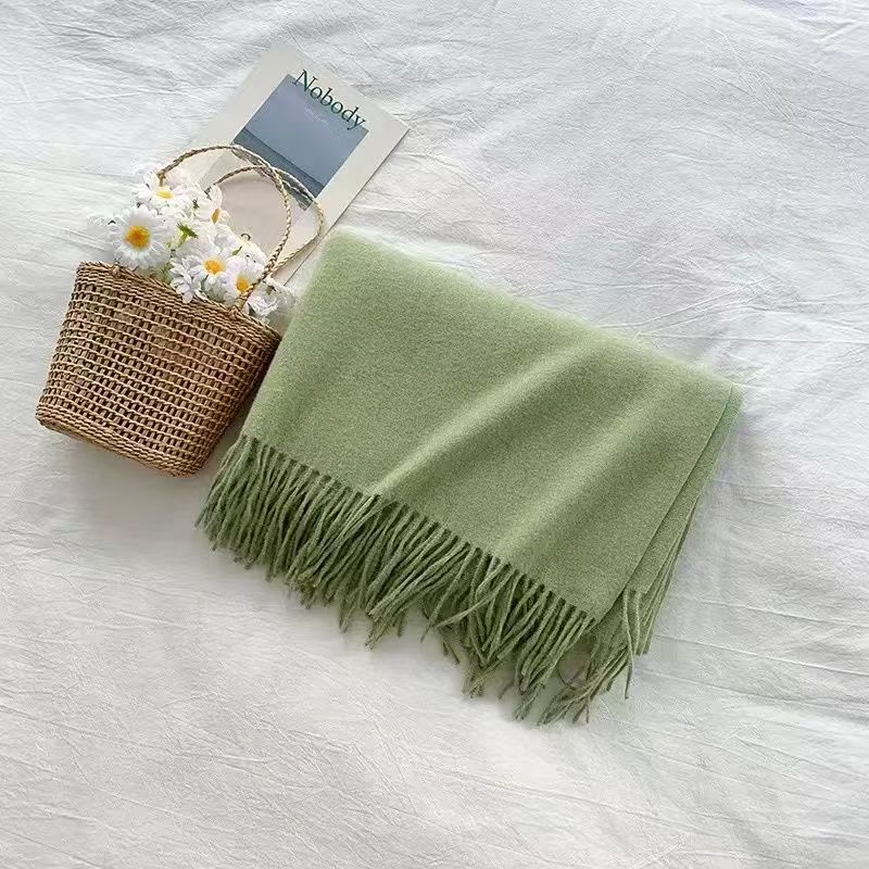 T164 solid color shawl cashmere dopamine student tassel autumn and winter warm versatile scarf winter long neck scarf Korean version