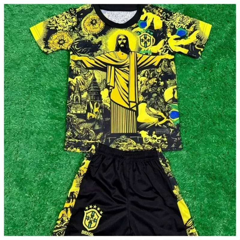 24/25 Latest Explosive Sports Football Jersey Brazil Special Edition Training Jersey Summer Adult Men's Crew Neck Set Quick