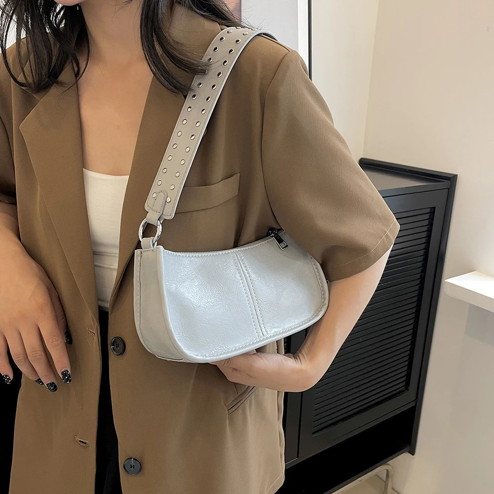 Womens lingerie handbag stud decoration vintage tote bag adjustable shoulder strap leather PU daily date wallet 250221