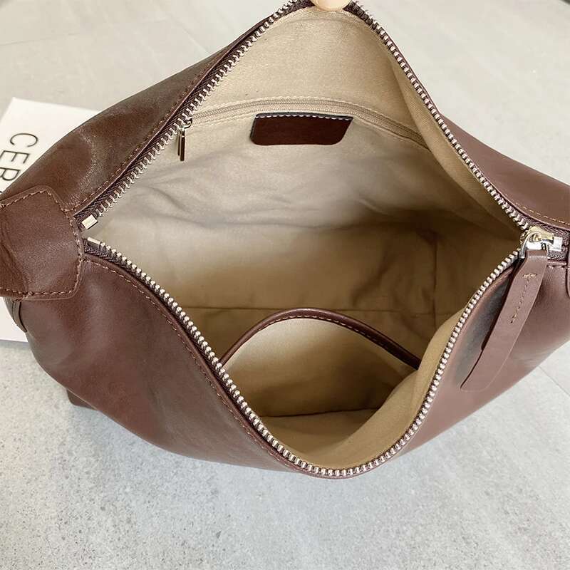 Woman Cowhide Genuine Leather Shoulder Bag Female Designer Retro Handbags Ladies Commuting Large Capacity Hobos Bags New