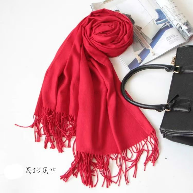T159 Fashion Thickening Warm Winter Pure Color All-match New Tassel Shawl Neck Student Cashmere Scarf Men and Women