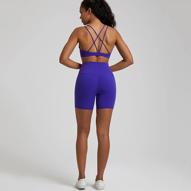 Naked Feel Gym Set Women Workout Clothes High Waist Yoga Shorts and Strappy Sports Bra 2 Piece Short Sets Summer Running Outfits 250221