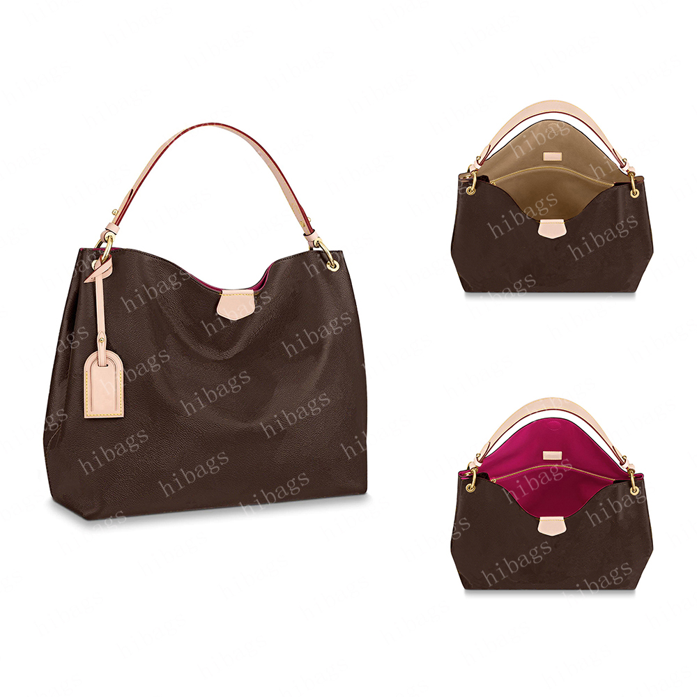 2025 Designer Tote Handbags 43704 Women Totes Purses Brown Flowers Leather 43703 GM MM #LGF-01