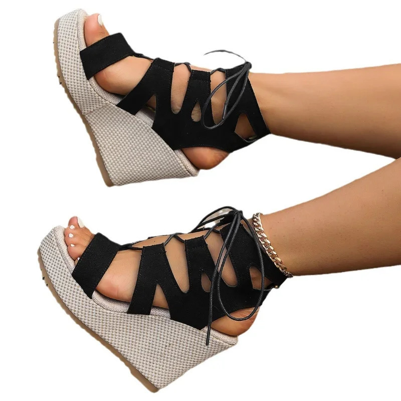 Womens high heels sandals lace up wedge platform sports and leisure beach slide summer walking pump Zapatillas De Mujer 250218