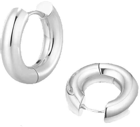 Women's hot pure 14k white gold earrings, thick Hie sier hoop, small fashionable and exquisite earrings