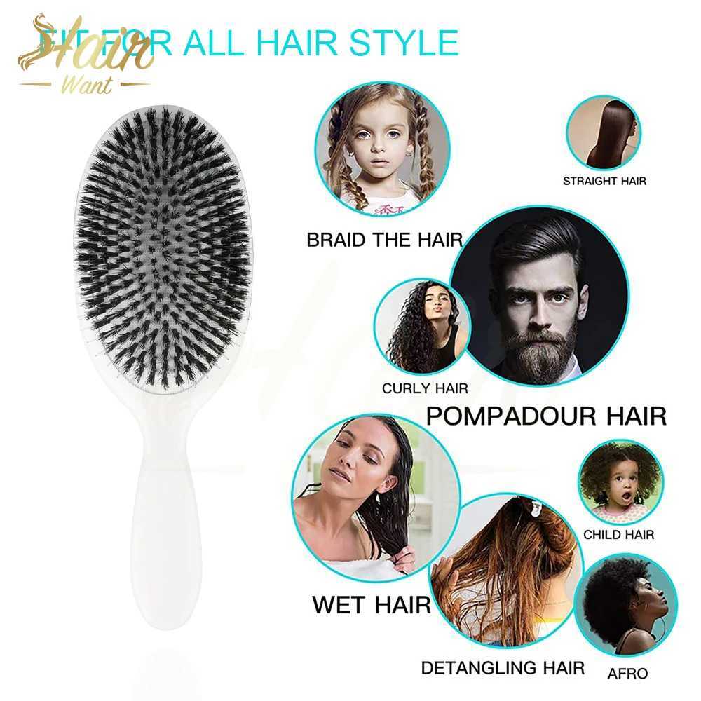 Hair Want Boar Bristle and Nylon Hair Comb Anti-static Hair Extension Brush Detangling Hair Brush Hairdressing Massage CombT250222
