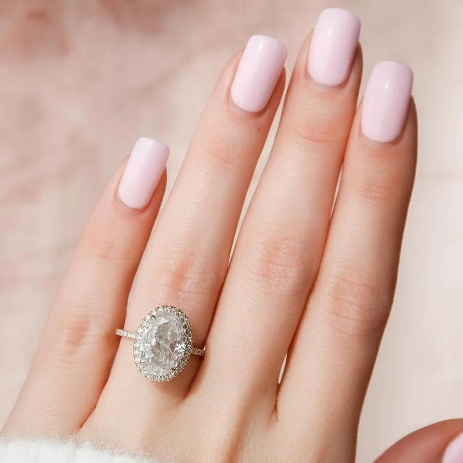 3.00 CT Oval Cut Silica Decorative Art Halo Engagement Ring