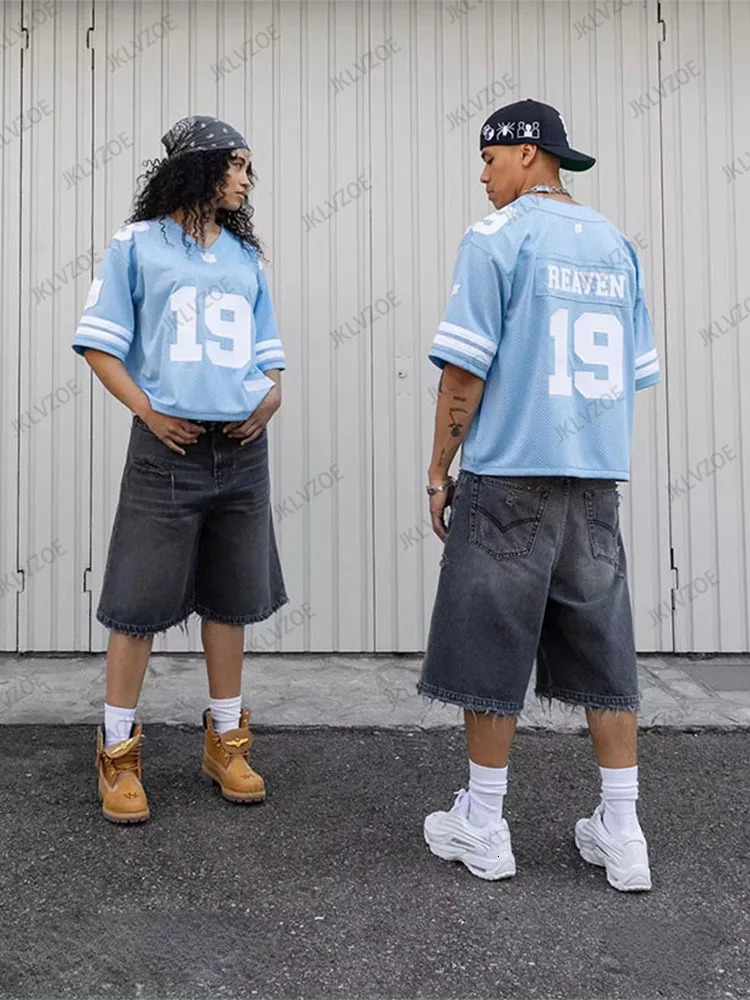 Summer Women Football Jerseys Y2k Casual Loose V-Neck T-Shirts Harajuku Short Sleeve Streetwear Breathable Unisex Tops 250222