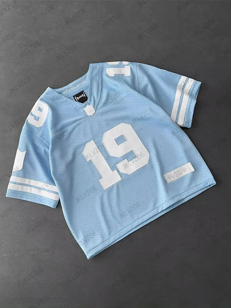 Summer Women Football Jerseys Y2k Casual Loose V-Neck T-Shirts Harajuku Short Sleeve Streetwear Breathable Unisex Tops 250222