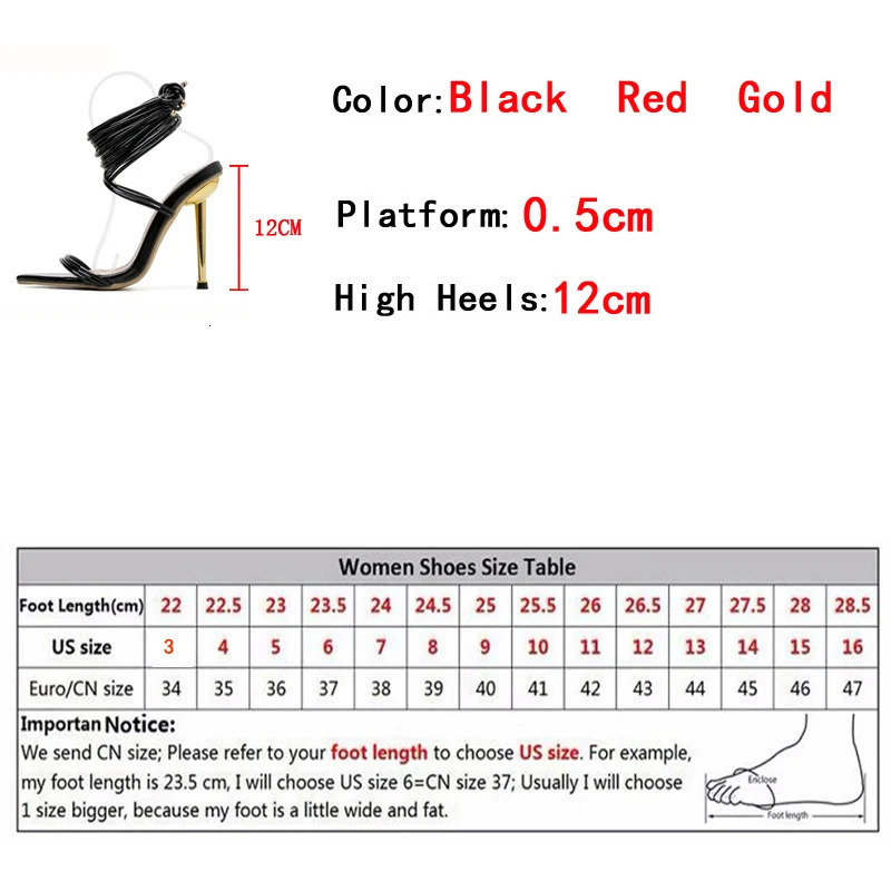 Summer 12CM Gladiator Heels Sandals For Women Fashion Pointed Open Toe Lace-Up Stiletto Ladies Strappy Wedding Shoes Black Red 250318