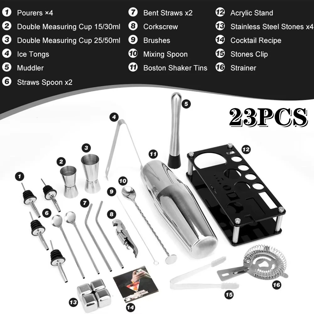 20Piece Boston Cocktail Shaker Set Bartender Kit for Home Bar Drink Wine Martini Mixer Tool 550 750ML 250218