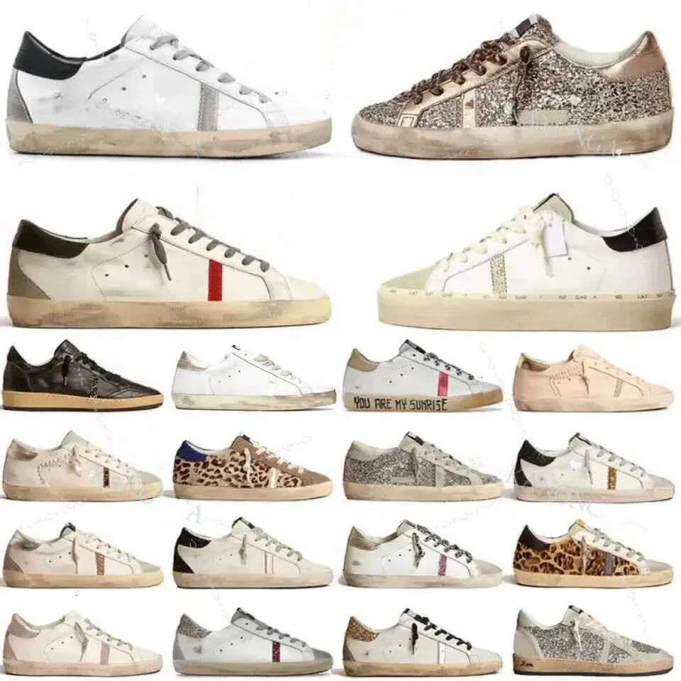 2025 Womens Casual Shoes Designer Shoes Mens Running Sneakers Super Star OG Sequin Italy Black White Red Lace Up Do Old Dirty Platform Women Trainers Shoe