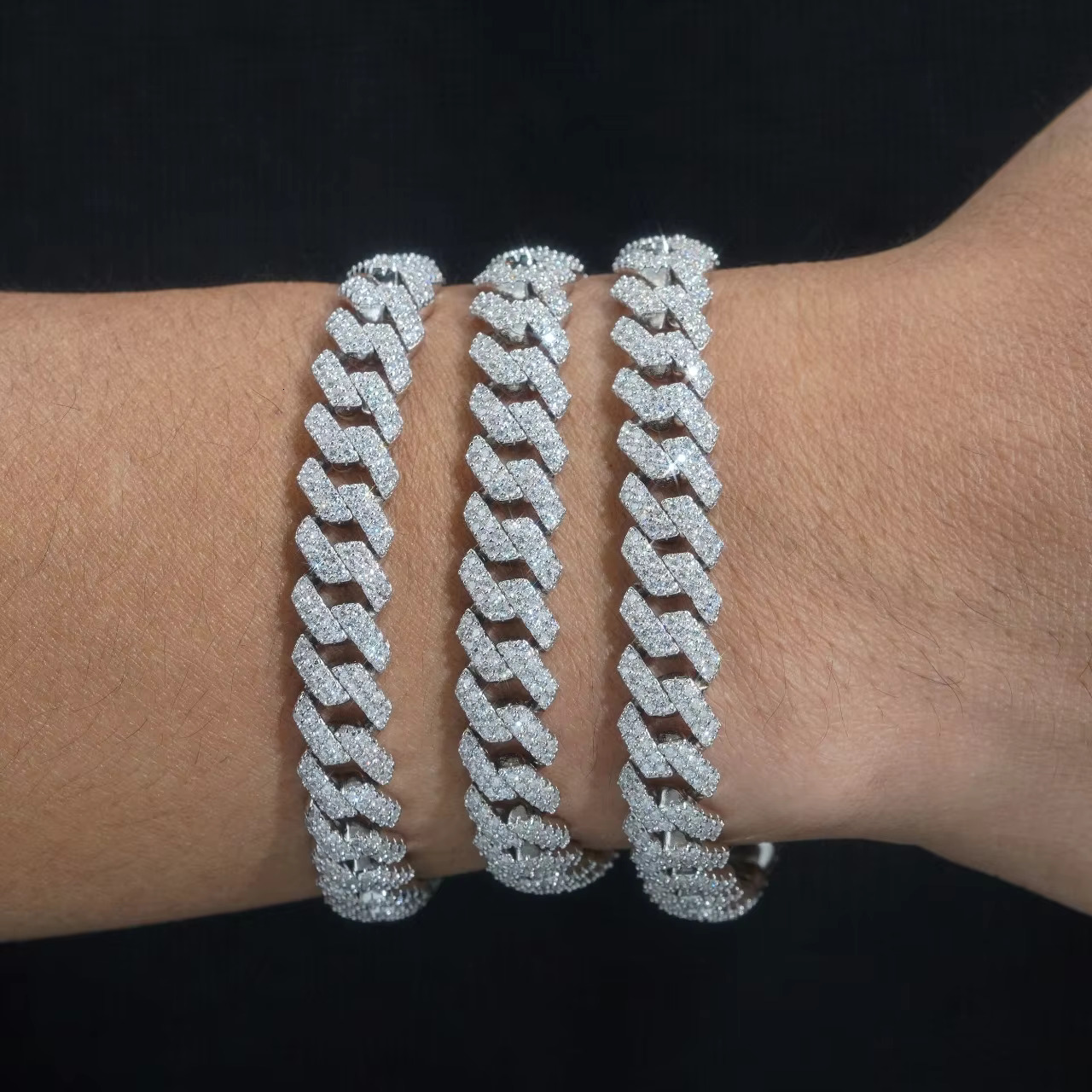 Lanphear 10mm Mossanite Fashion Hip Hop Jewelry Custom Sier Iced Out Moissanite Cuban k Chain Bracelet for Men Women