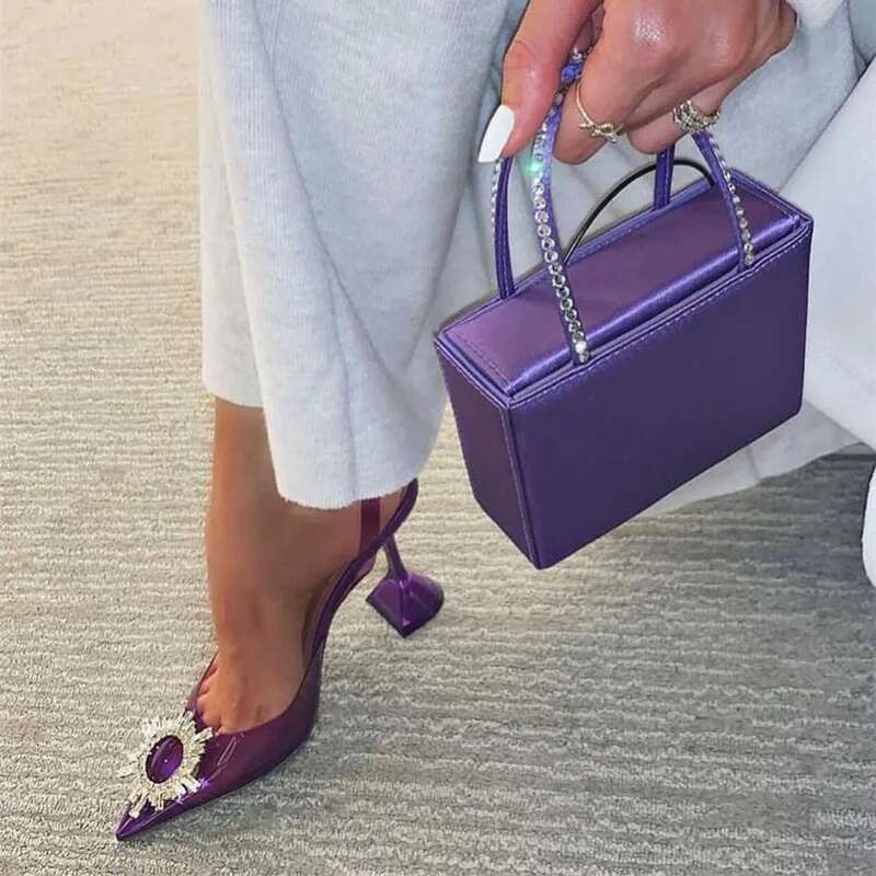 Big Size 44 45 Women Elegant Pointed Toe Rhies High Heels Wedding Shoes Crystal Clear Heeled Sgback Pumps Sandals