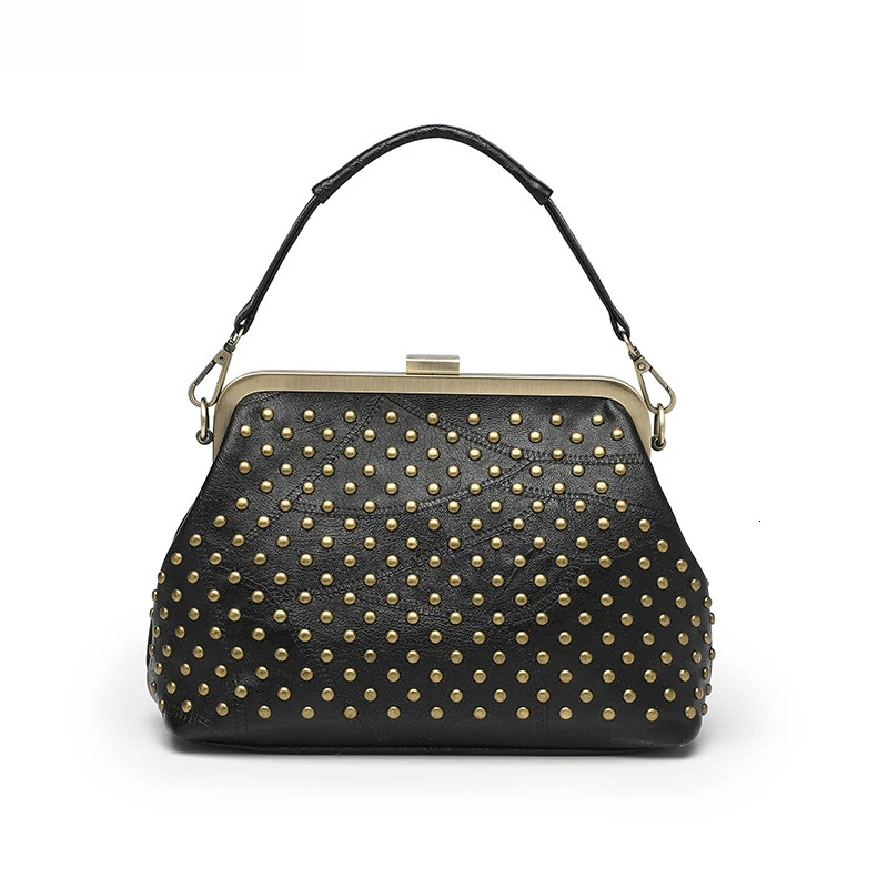 Annmouler Vintage Women Shoulder Bags Brand Designer Crossbody Large Capacity Shell Rivet Tote Bag Purses Bolso Muj
