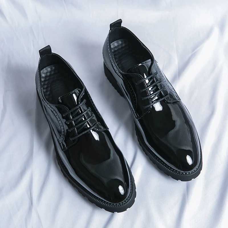 Wedding Shoes Men Shiney Patent Leather Shoes Banquet Formal Lace-up Oxford Women Shoes Luxury Gentleman Black Men Brand Shoes Y250222