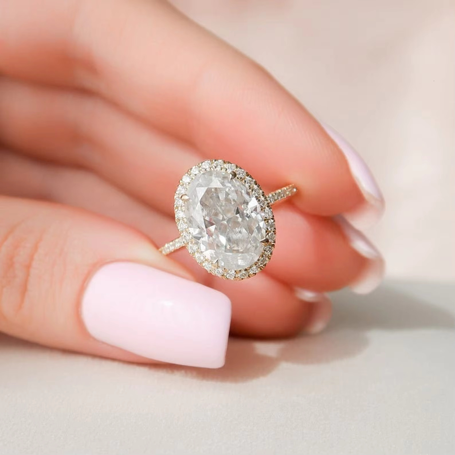 3.00 CT Oval Cut Silica Decorative Art Halo Engagement Ring