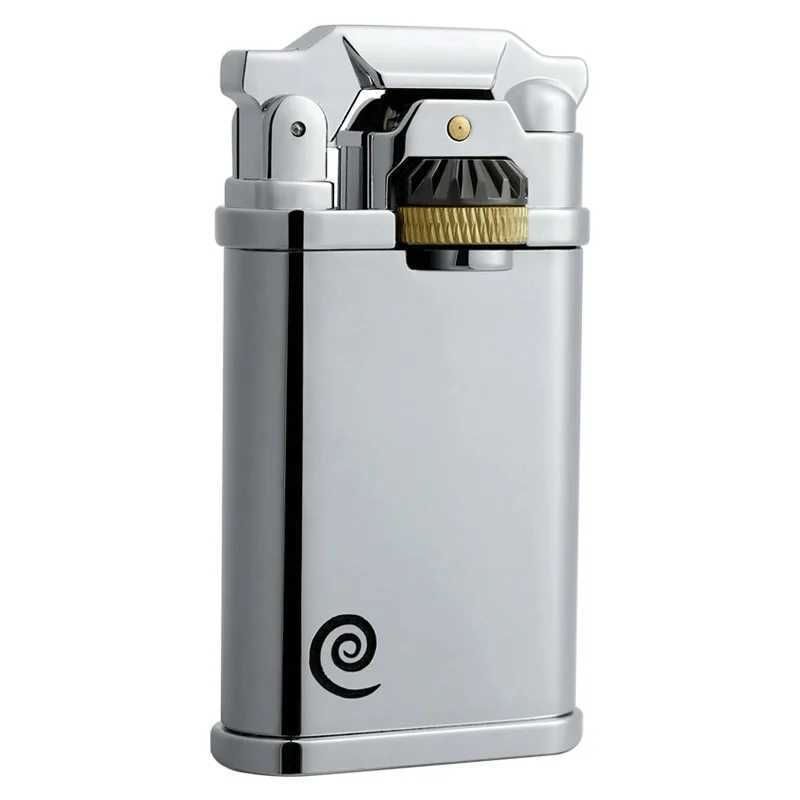 Vintage Mechanical Leather Butane Gas Lighter Metal Blue Flame Torch Spray Lighter Outdoor Windproof Portable Cigar Lighter Y250222