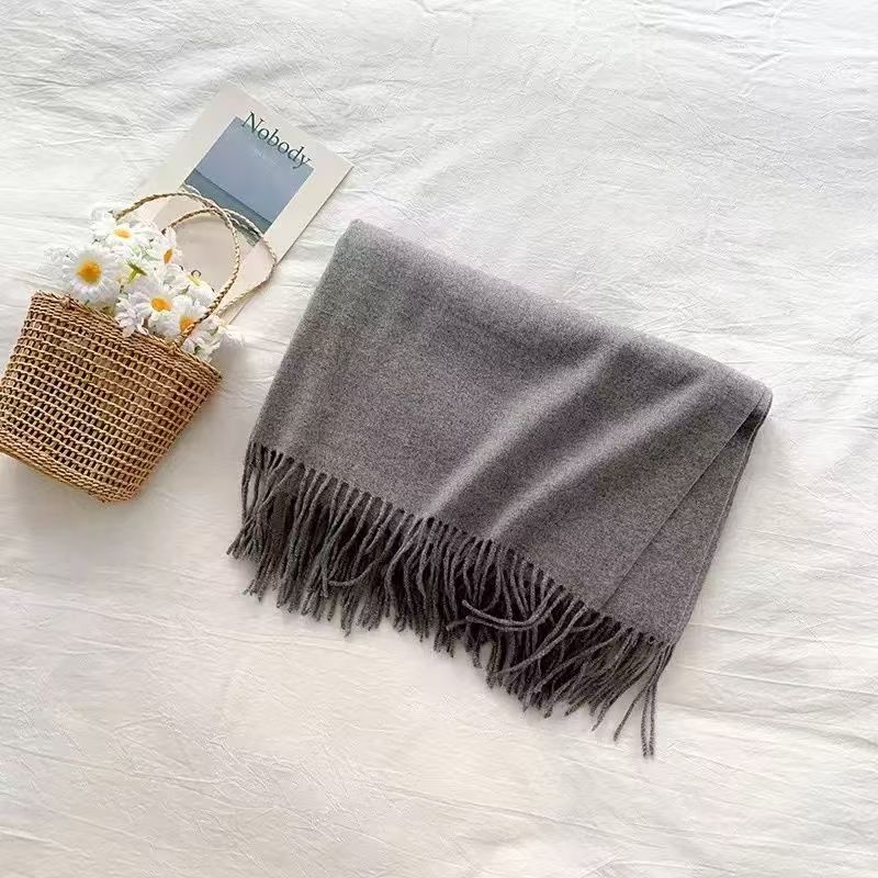 T164 solid color shawl cashmere dopamine student tassel autumn and winter warm versatile scarf winter long neck scarf Korean version