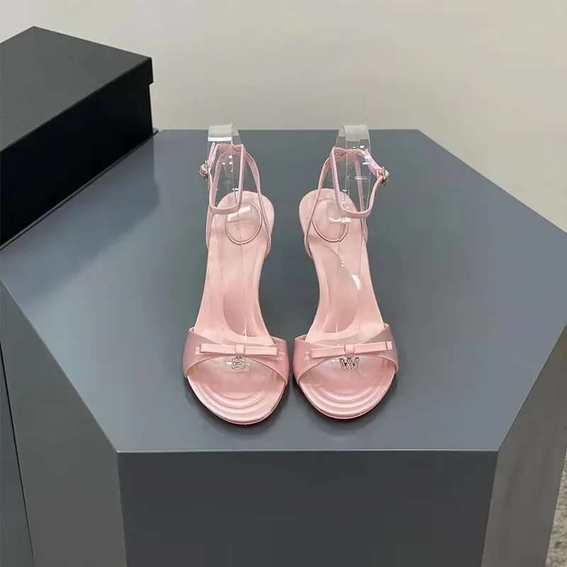 Satin Butterfly Ankle Strap hot Pumps - Open Toe High Heels for Women