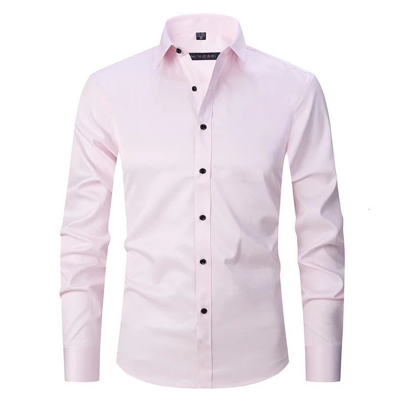 Mens Long Sleeved Slim Fit Elastic Shirt and Non Ironing Black Shirt Mens Solid Color Versatile Business Inch Mens Clothing 250222