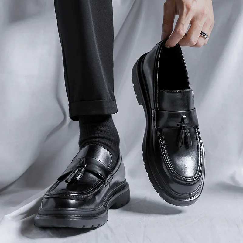 Mens Classic Leather Business Platform Loafers Work Men Dress New in Big Size Shoes De Vir Hbre Y250222