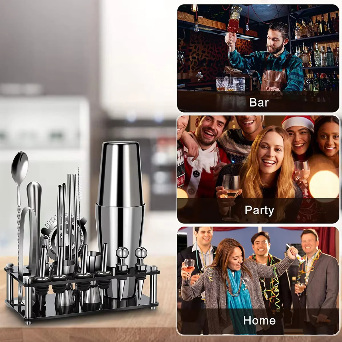 20Piece Boston Cocktail Shaker Set Bartender Kit for Home Bar Drink Wine Martini Mixer Tool 550 750ML 250218