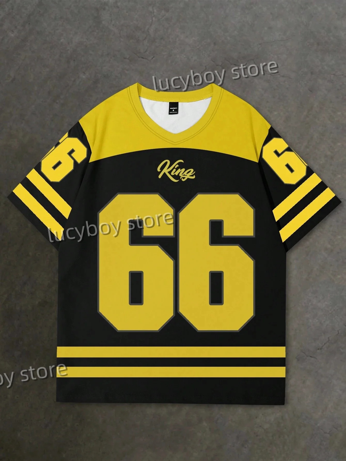 Mens Number 66 Letter KING Print T-Shirt Man Short Sleeve Sportwear Football T-Shirt Vintage Oversize Striped Tees Men Clothes 250222