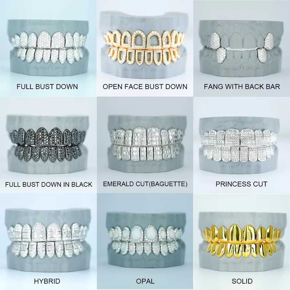 Pass Dia Tester Princess Cut Custom Moissanite Grillz Hiphop Jewelry Sier Gold Iced Out Dental Grills for Teeth