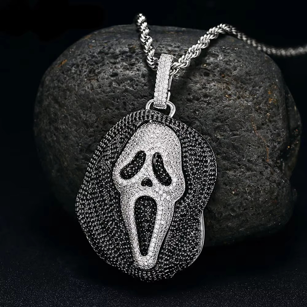 Scream Head Shape Hip Hop Certified Gold Pendant 24" Rope Chain Dia Necklace for Your Husband